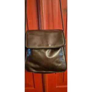 Vintage Fossil Crossbody Purse Chocolate Brown Leather 4 Section Buttery Leather
